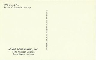 1973 Pontiac Grand Am 4 - door Colonnade Hardtop Vtg Indiana Dealer Ad PC 2