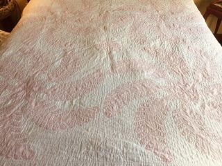 Antique Quilt In Star And Spiral Pattern,  Pale Pink And White