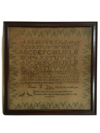 Antique American Sampler C.  1829 By Phoebe P.  Giles