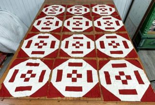 12 Christmas Red C 1890 - 1900 Patch Quilt Blocks Antique