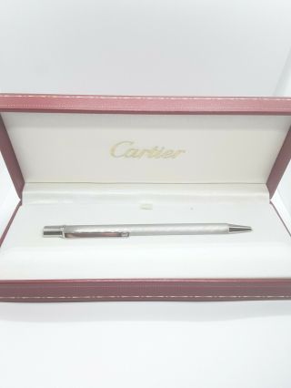 Vtg Euc Steel Ct Cartier Must Ii Ballpoint Pen Platinum Finish St150147