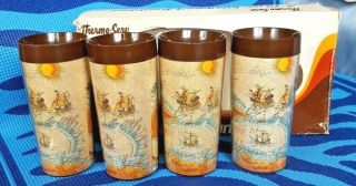West Bend 4 Thermo Serv Insulated Tumblers Glasses Old World Map Discovery 12 Oz