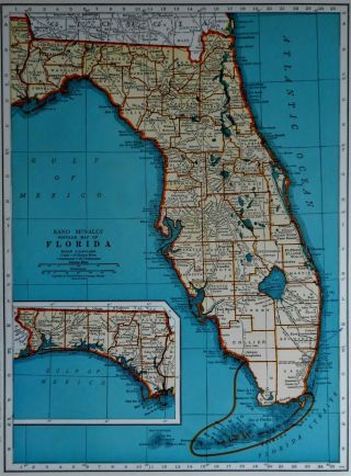L@@k Vintage 1939 World Atlas Colored Maps Of Florida Fl & Connecticut Ct Old
