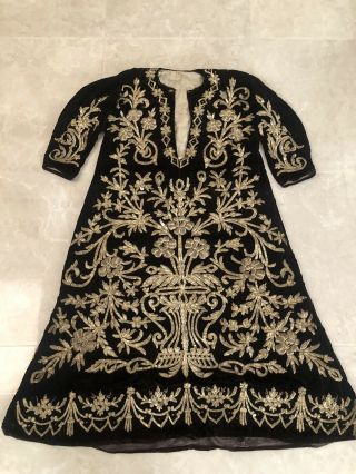 19th Antique Ottoman Turkish Metallic Hand Embroidered Wedding Dress - 1