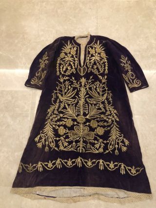 19th Antique Ottoman Turkish Metallic Hand Embroidered Wedding Dress