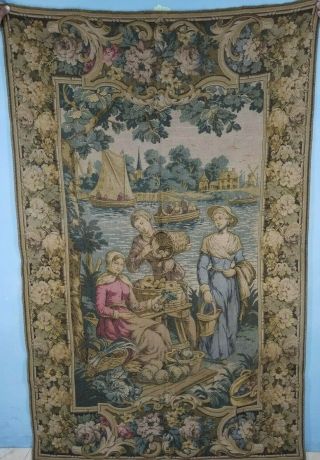 Big Vintage French Scene Wall Hanging Tapestry (197x125cm)