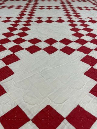 Antique/Vintage Handmade Red & White Feathered Flower Quilt 73” x 69” 2