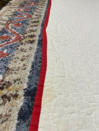 Antique/Vintage Handmade Red & White Feathered Flower Quilt 73” x 69” 3