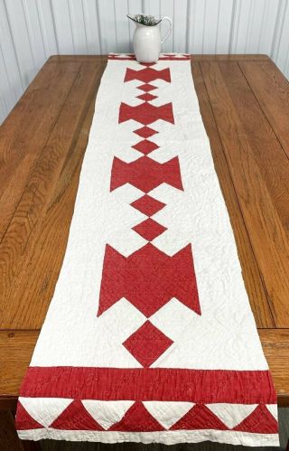 Christmas Red C 1890 - 1900 Jacobs Ladder Quilt Pc Runner Antique 75 "