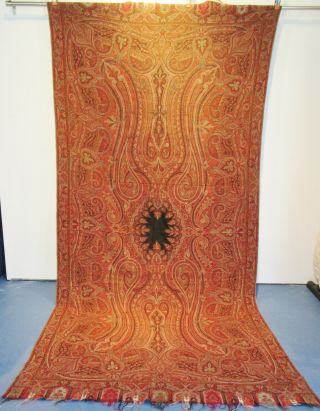 Huge Antique Paisley Shawl With Small Black Center