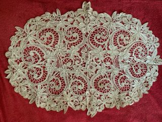 Antique French Handmade Bobbin Lace & Needle Work Runner 78cm By 112cm