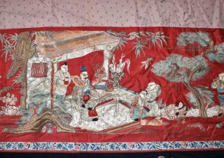 Fine Large 72 " / 6 Ft.  Antique 19thc Chinese Hand Embroidered Silk Banner