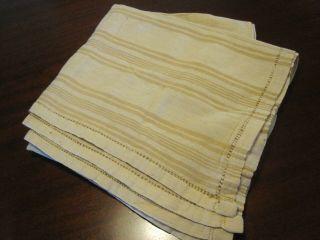 Rare Early 19th C Homespun Woven Stripe Linen Fabric Cloth Hemstitch Border