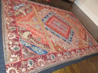 antique hand embroidered turkish metal threaded needlepoint textile tapestry art 2