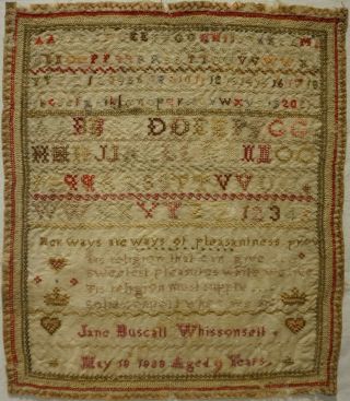Early 19th Century Verse & Alphabet Sampler By Jane Buscall Aged 9 - 1828