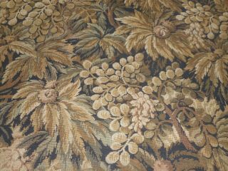Antique French Botanical Floral Jacquard Tapestry Fabric Brown Gray Black