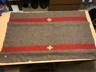 Vintage Red Cross Blanket W Kmv Metal Tag Wool 30 Gl 40