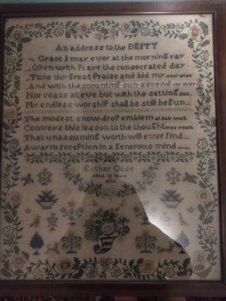 Antique Embrodiry Sampler By Esther Close Dated 1836 Aged 13