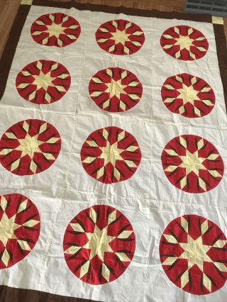 Vintage Quilt Top 70x91 Red Brown And Yellow 1970 