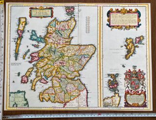 Old Antique Tudor Blaeu Map Scotland And Islands 1600 