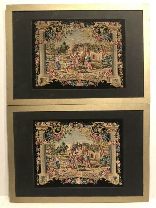 Two Vintage French Petit Point Panel Of Classical Scene With People