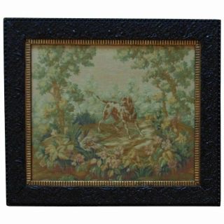 Antique 19c English Baroque Tapestry W/ Dog & Pheasant Animals Hunting Framed
