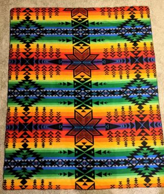 Vintage Beaver State Pendleton Wool Blanket Aztec Southwestern Reversible 63x77