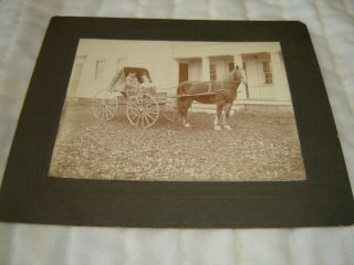 Vintage Cabinet Photo Of Couple With Baby In Buggy Hitched To Horse Ca.  1900.  Ny