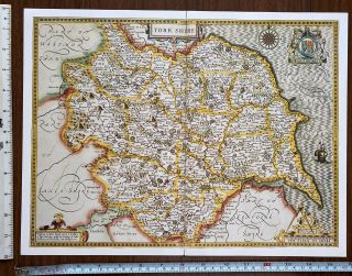 Old Antique Collectable Tudor Map Yorkshire,  England: John Speed 1600 