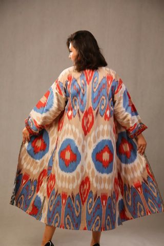 Uzbek Vintage Handmade Robe Dress Chapan Jacket Coat Ikkat Chapan N6