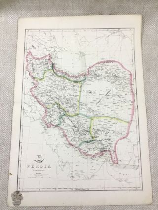 Antique Map Of Persia Middle East Old Hand Coloured 19th Century