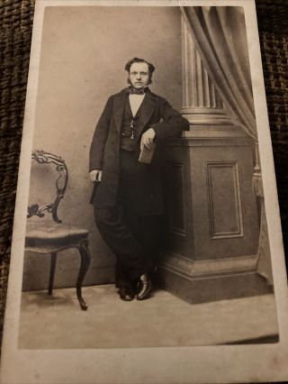 Victorian Cdv Photo Man With Sideburns Holding Book,  1860s - J Huggins,  Norwich