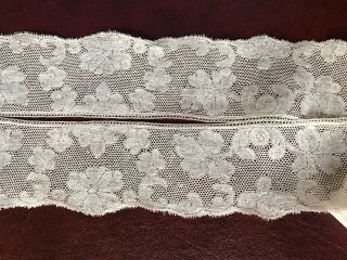 Handmade 18th Valenciennes Bobbin Lace With Floral Design And Dense Braided Mesh