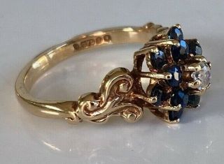 Largeish Heavy Vintage 9ct Gold Diamond Sapphire Ring Weighs 3.  4 Grammes