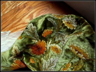Lush Antique Victorian 1800s Hd - Embroidery Silk Chenille Flower Velvet Fabric Pc