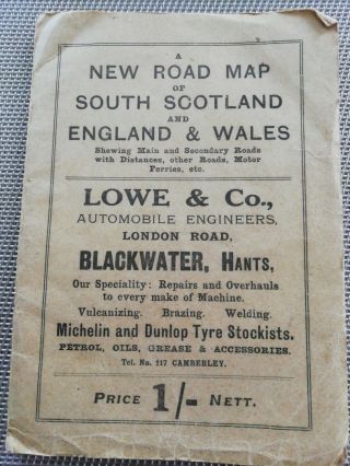 Antique Road Map.  S.  Scotland England & Wales.  Approximately 100yrs Old.