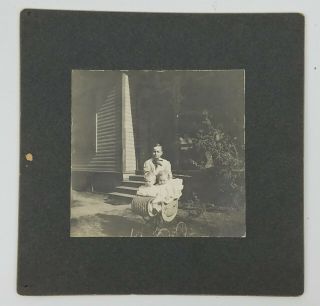 Vintage Tintype Cabinet Photo 3 Young Children W/ Stroller 3 1/4 " X 3 1/4 "