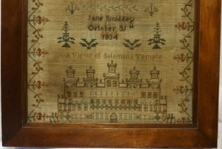 EARLY 19TH CENTURY SOLOMON ' S TEMPLE & VERSE SAMPLER BY JANE SMIDDEY - 1834 3