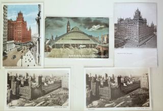 5 Vintage Post Cards Philadelphia: Broad Street Station Pennsylvania Rr -