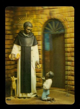 St Martin De Porres Black Catholic Saint Vintage 3d Postcard Lenticular X4