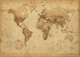 Map Of The World Old Style Poster (61x91cm) Print Wall Chart