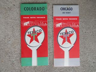 2 Vintage Texaco Road Maps Old Gas Station Advertising Colorado Chicago