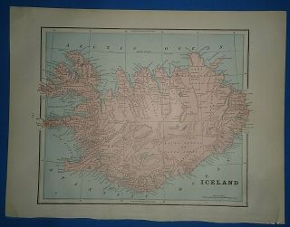 Vintage Circa 1893 Iceland Map Old Antique Atlas Map