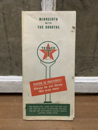 Vintage Texaco Road Map Minnesota & The Dakotas Old Gas Oil Auto Advertising