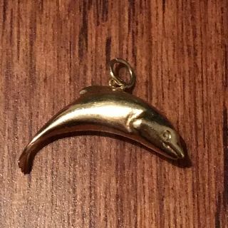 Vintage 14k Solid Yellow Gold 5.  5 Gram Dolphin Charm Pendant Stamped “mlj” 1”