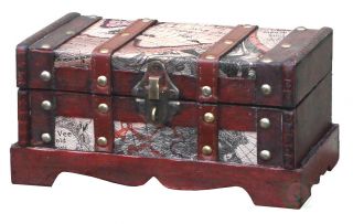 Old World Map Wooden Small Trunk