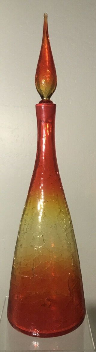 Vintage Blenko Glass Decanter 920l Crackle Tangerine Stopper
