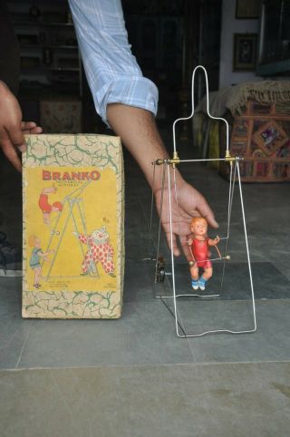 Vintage Boxed C.  K Trademark Wind Up Iron & Celluloid Acrobat Toy,  Japan
