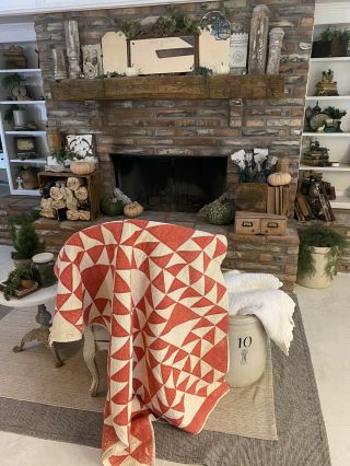 Antique Red And White Flying Geese Quilt