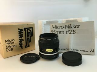 Vintage Nikon Ais Micro - Nikkor 55mm F/2.  8 Mf Close - Up Camera Lens,  Box